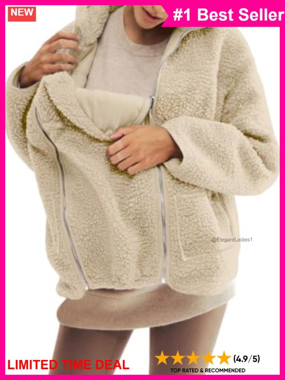Faux Sherpa Maternity Winter Coat Fuzzy Warm Zip Jacket